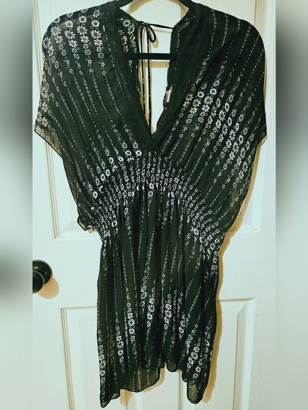 Black And White Floral Sheer Mini Dress XL